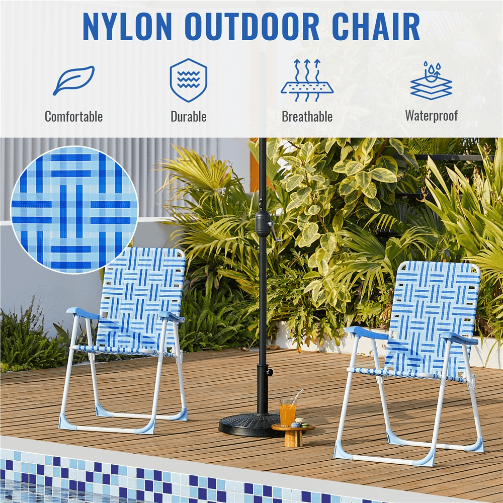 Renwick Patio Portable Webbed Folding Chairs for Garden and Poolside, Set of 2, Blue