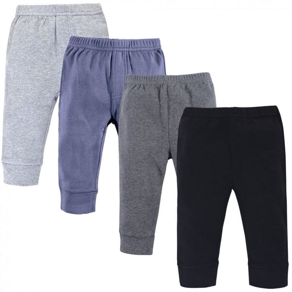 Touched by Nature Baby and Toddler Boy Organic Cotton Pants 4pk, Blue Gray, 0-3 Months