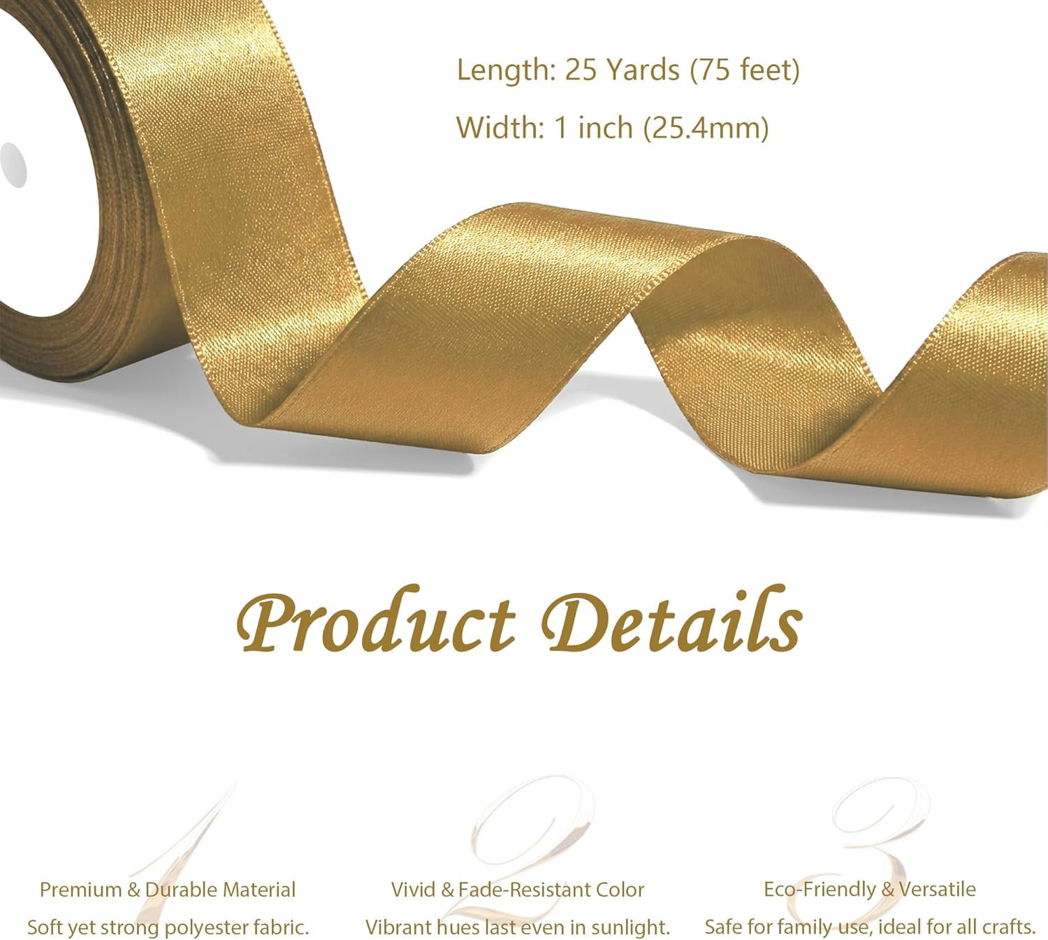 Gold Satin Ribbon 4 Rolls x 1 Inch Gold Wide Satin Fabric Ribbon for Gift Packaging, Christmas, Wedding, Flower Bouquet, Holiday Party, Invitation
