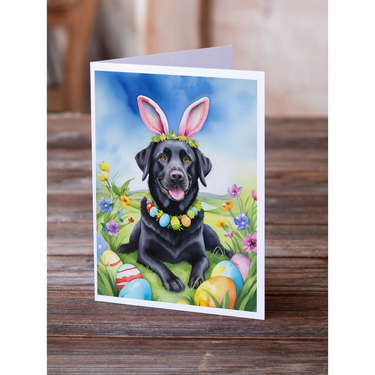 Black Labrador Retriever Easter Egg Hunt Greeting Cards Pack of 8 7 in x 5 in