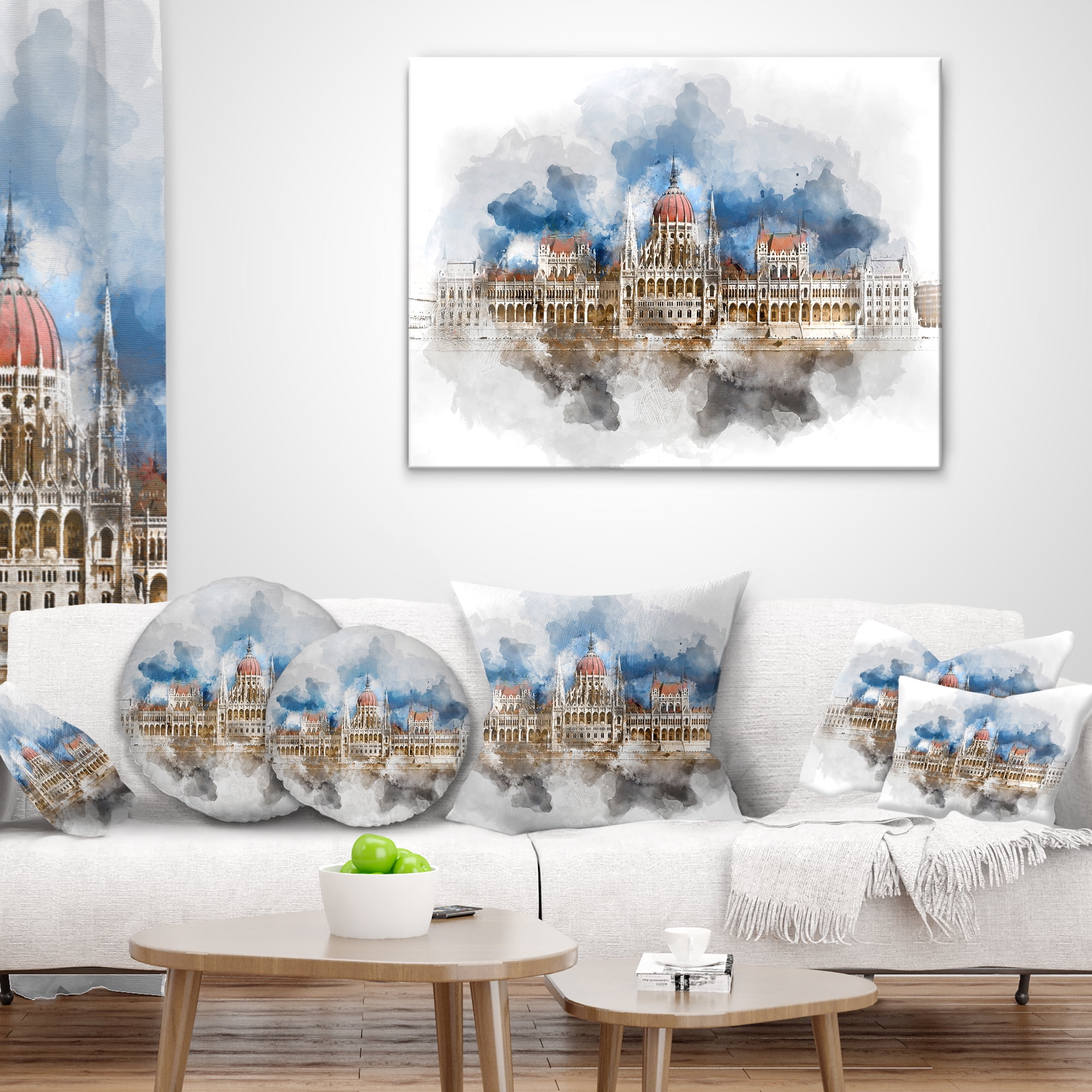 Designart Hungarian Parliament Building - Throw Pillow - 18x18