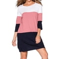 thumbnail image 1 of Women Crew Neck Half Sleeve Color Block Pocket T-shirt Dress, 1 of 3