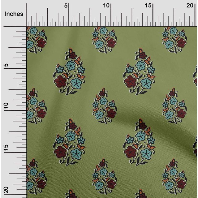 oneOone Cotton Poplin Fabric Leaves & Floral Block Printed Craft Fabric BTY 56 Inch Wide