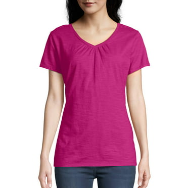 Hanes Women's Slub Jersey Shirred V-Neck T Shirt - Walmart.com