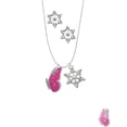 thumbnail image 2 of Delight Jewelry Silvertone Large Translucent Hot Pink Flying Butterfly Silver tone Snowflake Charm Necklace and Stud Earrings, 2 of 4