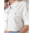 thumbnail image 6 of Unique Bargains Women's Short Sleeve Denim Jacket Cropped Jean Jackets White M, 6 of 7