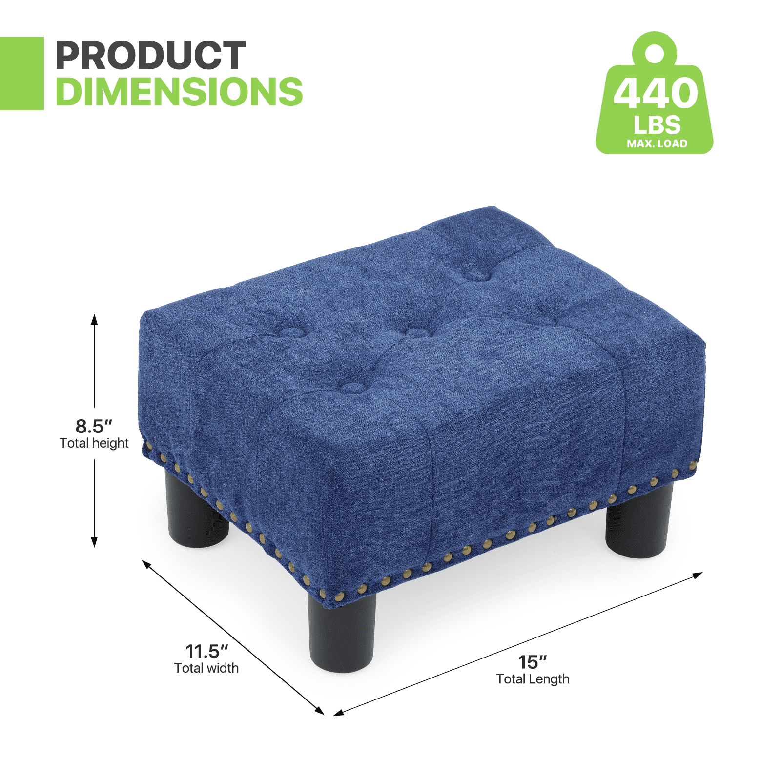 Magshion Foot Stool Ottoman with Padded Seat, Modern Cotton-linen Footrest, Rectangular Seat Stool, Navy Blue
