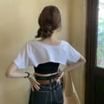 thumbnail image 5 of Women's Solid Color Short Sleeve T-Shirt, One Size, Cotton, White/Black, Casual Summer Wear, 5 of 9