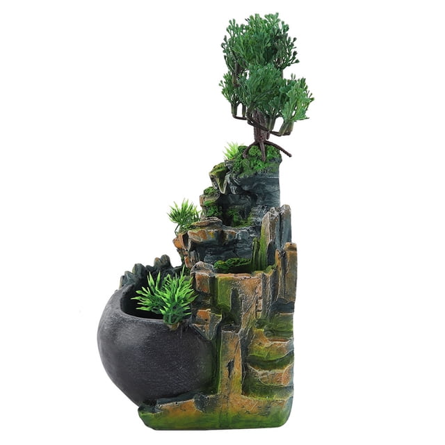 Small Rockery Desktop Fountain, Home Desk Decoration, Suitable for Office Decoration, Rockery and Grass Simulation, Relaxation and Tranquility with Sound of Waterfall,