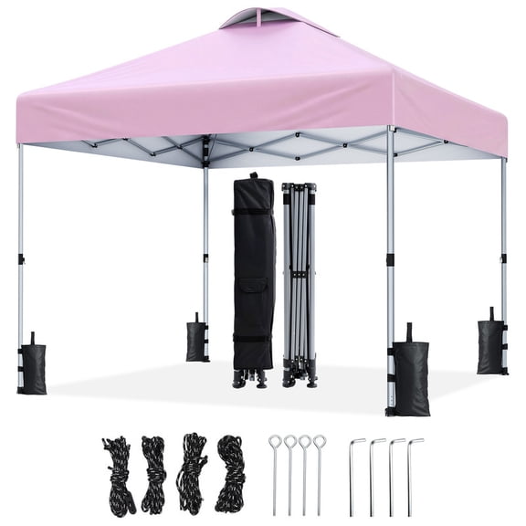 CHITOOMA 10 x 10ft Pop up Canopy Tent, Instant Outdoor Shelter Easy Portable Straight Leg Canopy Tent, Pink