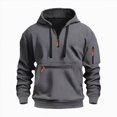thumbnail image 4 of NOLDARES Mens Casual Cotton Hoodies Drawstring Quarter Zip Pullover Work Tactical Cargo Sweatshirts,Dark Gray,XL, 4 of 5