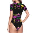 thumbnail image 4 of Naloa Mardi Gras with Flamingo Women's Short-Sleeved Onesie, One-Piece Swimsuit for Parties, dates, clubs - Small, 4 of 9