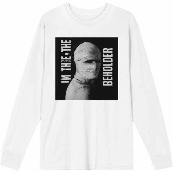 In The Eyes of the Beholder Album Cover Bandaged Face Adult White Crew Neck Long Sleeve Tee-Medium