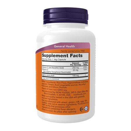 NOW Foods アルファリポ酸 100mg 120粒 ベジカプセル ナウフーズ ALPHA LIPOIC ACID 100mg 120vegcapsules