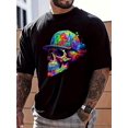 thumbnail image 1 of Halloween T-shirt - Men'S Casual Cotton T-Shirt with Vibrant Skull Drawing, Crew Neck, Slight Stretch Knit Fabric, Regular Fit Tops, 1 of 6