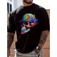 thumbnail image 1 of Camiseta de Halloween - Camiseta informal de algodón para hombre con dibujo de calavera vibrante, cuello redondo, tejido de punto ligeramente elástico, corte regular., 1 of 6