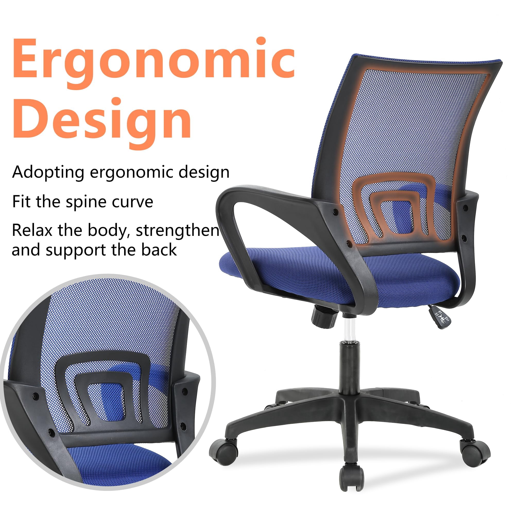 YRLLENSDAN Conference Room Chair Mesh Office Chair with Wheels Rolling Desk Chair with Arms Mesh Computer Chair for 250lb Adults Study Chair Adjustable Height,Blue