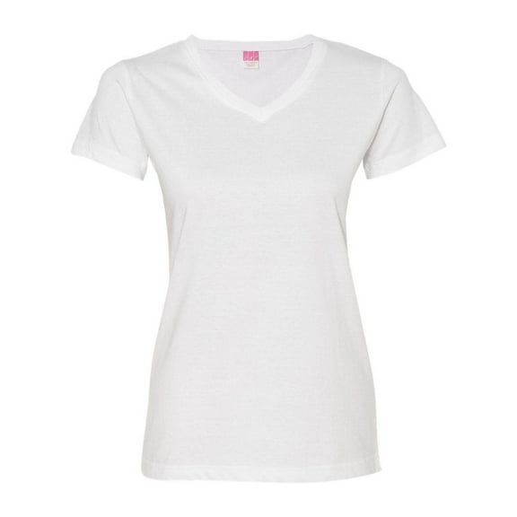 LAT Ladies' V-Neck Fine Jersey T-Shirt - WHITE - L