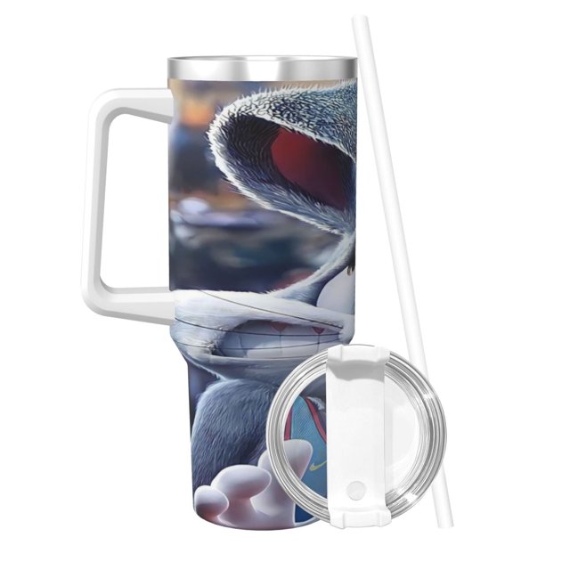 Taza térmica de acero inoxidable con estampado de Bugs Bunny para café frío o caliente, 40 oz, con asa