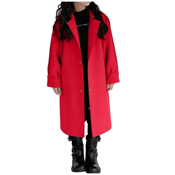ShomPort Coat for Girls Open Front Wool Lapel Button Up Waterproof Casual Long Overcoat Solid Color Going Out Trendy Outcoat