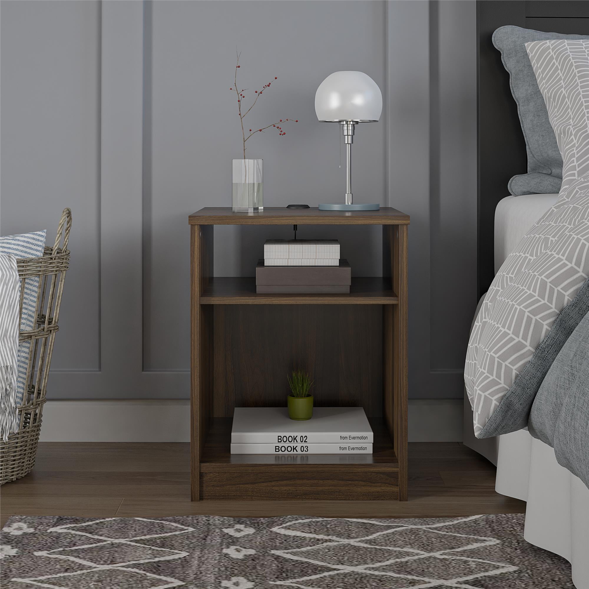 Mainstays Emery Nightstand with Power, Walnut