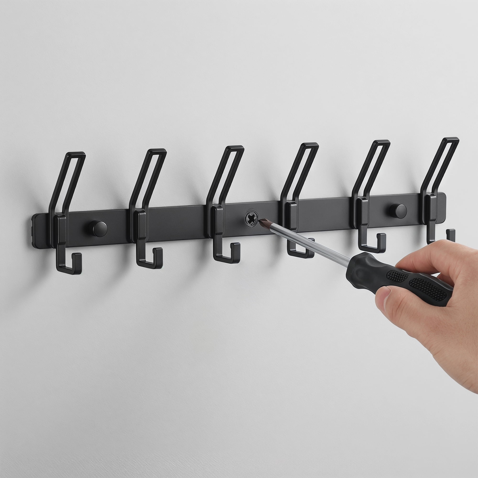 Unique Bargains Wall Mount Coat Rack Hook for Bathroom Organization Black 6 Hooks