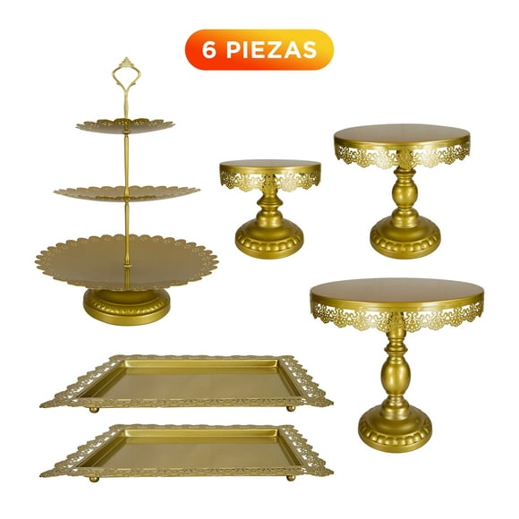 6 piezas Bases para Pasteles y Postres Color Oro