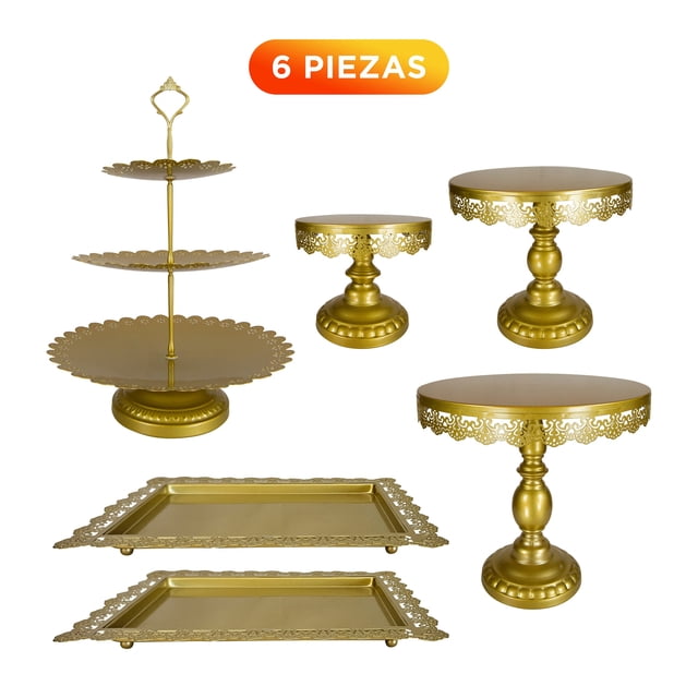 6 piezas Bases para Pasteles y Postres Color Oro