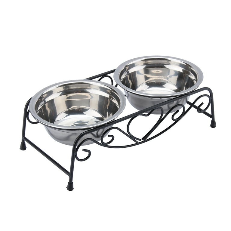 Elevated Raised Stainless Steel Double Bowl Food Water Dog Feeder Pet Dish  Diner