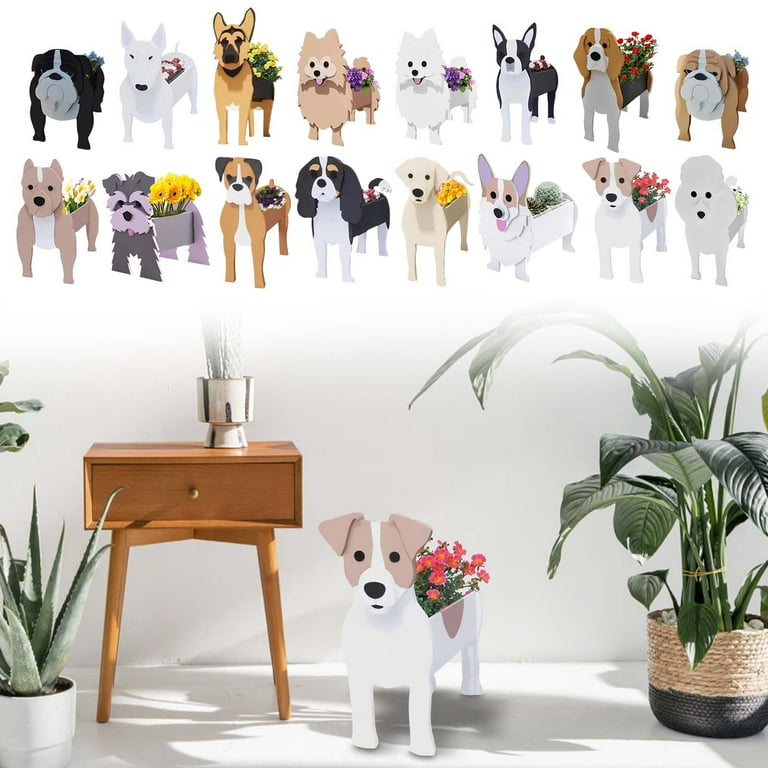 Lsljs Dog Planter Pots, Cute PVC Herb Garden Dog Flower Planter, Flat Abstract Puppy Design Plant Pots Animals Plant Container Spring Decoration Dog