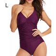 thumbnail image 4 of Toystoory Traje de baño de una pieza sin mangas con cuello en V profundo para mujer Traje de baño Violeta L, 4 of 6