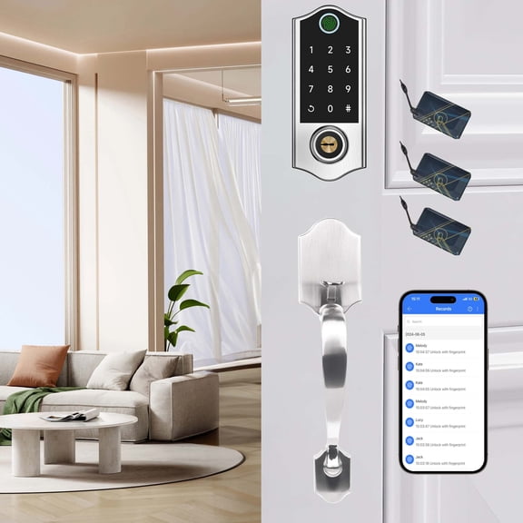 Keyless Entry Door Lock with Handle, Fingerprint Deadbolt Door Lock, Smart Door Locks for Front Door, Electronic Digital Keypad Lock, Easy to Install,