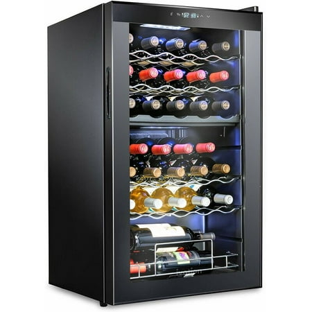 Ivation 33 Bottle Dual Zone Wine Cooler Refrigerator w/ Large Freestanding Wine Cellar Glass Door Black