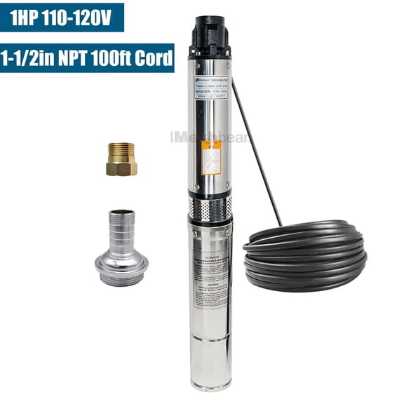iMeshbean 1HP 4" Deep Well Submersible Pump 110V 33 GPM 276FT Max Lift Stainless Steel Submersible Pump 1-1/2" NPT w/100FT Cord