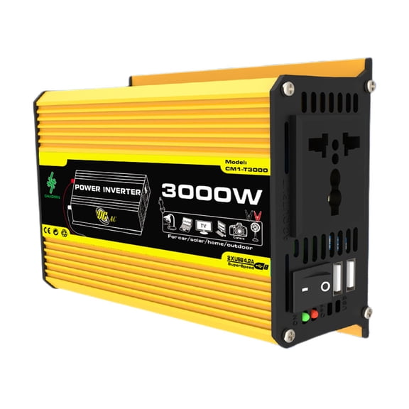 3000W Car Inverter Dual USB Power Converter 3000W (Yellow 12V to 220V)