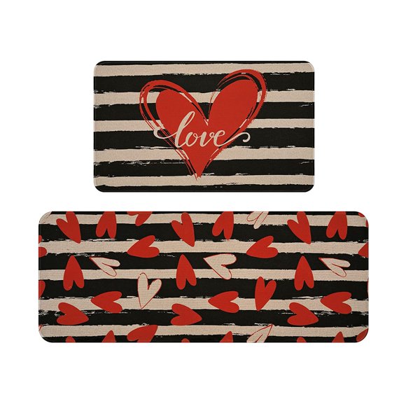 Giyblacko Carpet Door Mats Valentine's Day Kitchen Rugs And Mats Set Of 2 Cushioned Anti Fatigue Kitchen Floor Mat Non Slip Waterproof Kitchen Rug Set Comfort Standing Mats