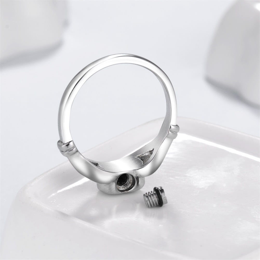 Anavia Heart in Hands Cremation Urn Ring Silver Stainless Steel Keepsake Memorial Ashes Ring - Size 10