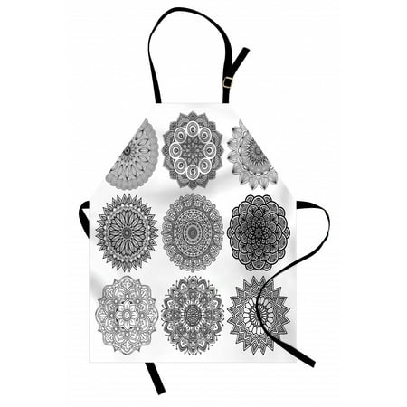 

Henna Apron Ornamental Mandala Design Symmetric Ethnic Motifs Eastern Arabic Ottoman Inspiration Unisex Kitchen Bib Apron with Adjustable Neck for Cooking Baking Gardening Black White by Ambesonne