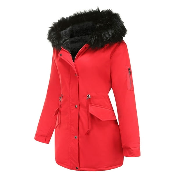 Winter Thick Warm Fleece Lined Coats for Women Ladies Parka Jacket with  Hood Heavyweight Long Parka Coats Trench Outwear 