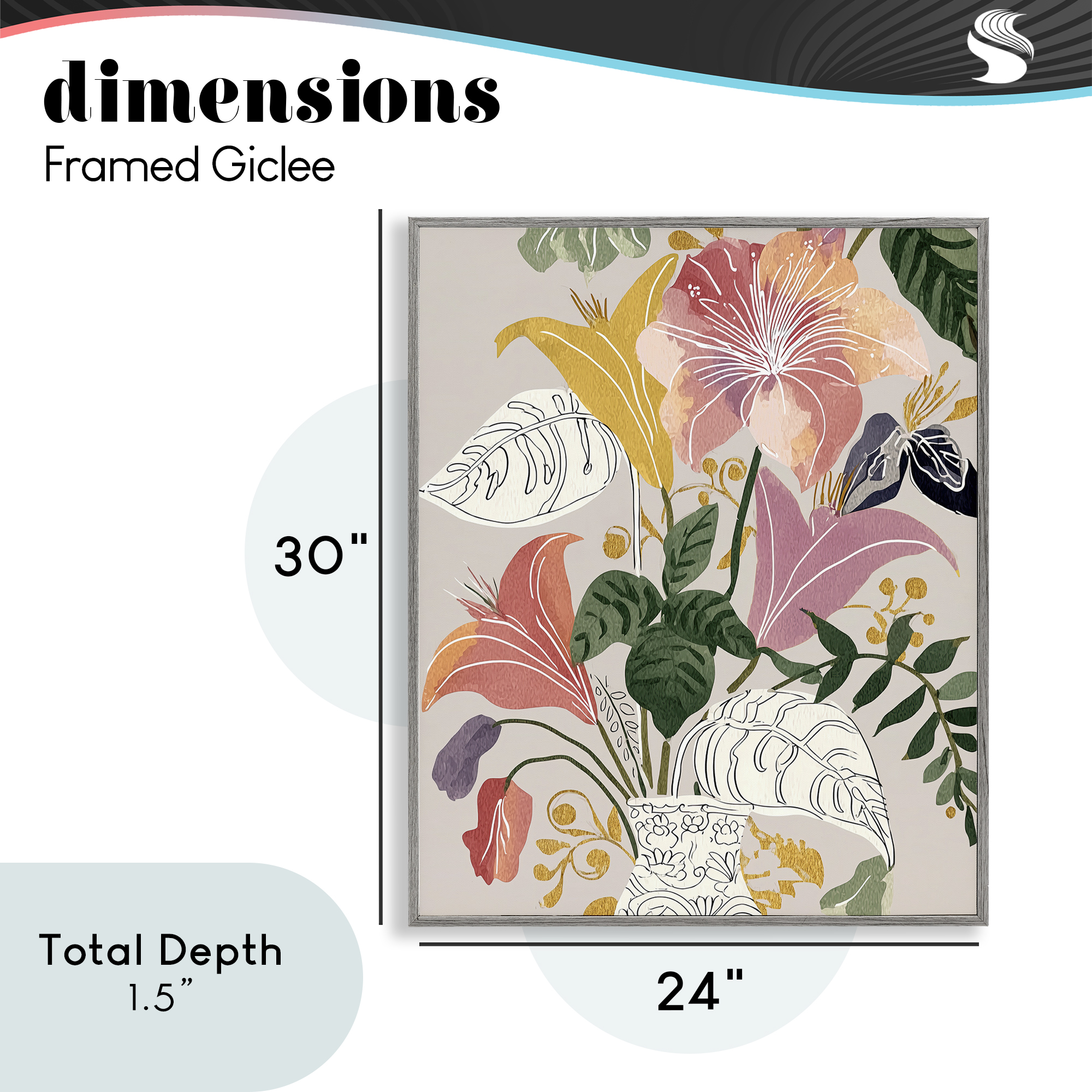 Playful Flower Bouquet Gray Framed Giclee Art, design by Annabelle Hall