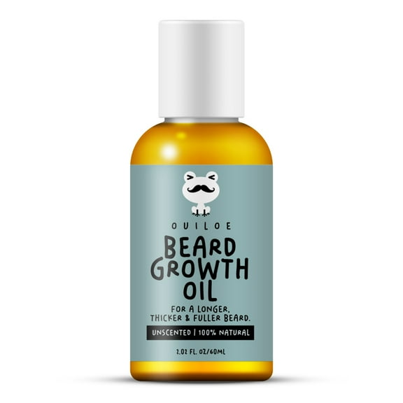 Beard Growth Oil for Men's Beard Care - Beard Grower, Facial Hair Growth Thickener For Curly/Coily Beard, 100% Natural & Fragrance-free 2 oz