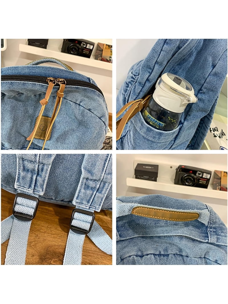 Lightweight Travel Denim Backpack Vintage Y2K Daypack Adjustable Shoulder Bags Amazon.com | TYHOTULY Vintage Denim Backpack Casual Style  main image 4