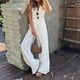 thumbnail image 1 of Trajes De Verano De 2 Piezas Blusas de mujer Pantalones superiores Cintura elástica Lino Turn Down Collar Cuello en V Traje diario Cgtredaw Blanco L para Mujer, 1 of 1