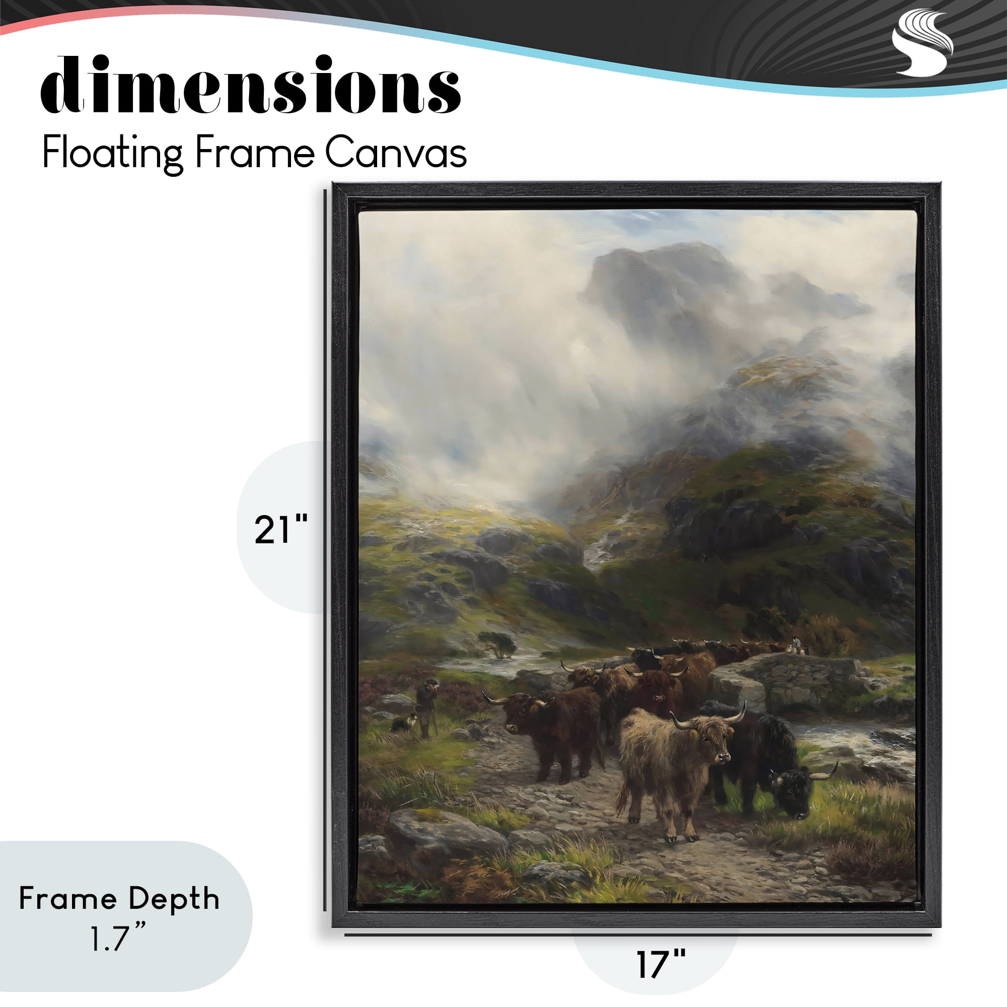 Stupell Industries Moody Highland Cows Herd Black Framed Floater Canvas Wall Art, design by Arlington Prints