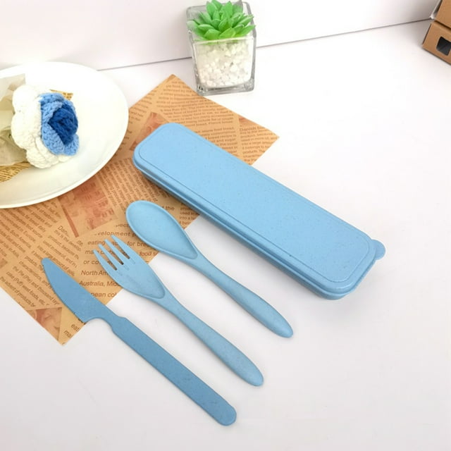 Maoww 4piece Eco-friendly Dinnerware Set Made Healthy Travel ForCutlery Set ForCutlery Camping blue