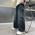 thumbnail image 6 of TOWED22 Baggy Jeans Boys Y2K Straight Wide Leg Denim Pants Kids Casual Elastic Waist Loose Trousers Pockets Streetwear 4-14T(Blue,9-10 Y), 6 of 9