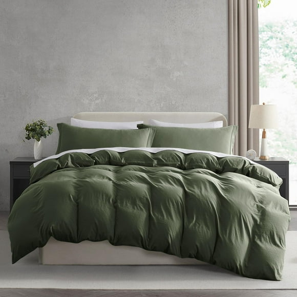 Green Duvet Cover Queen Size - Soft Prewashed Queen Duvet Cover Set, 3 Piece,