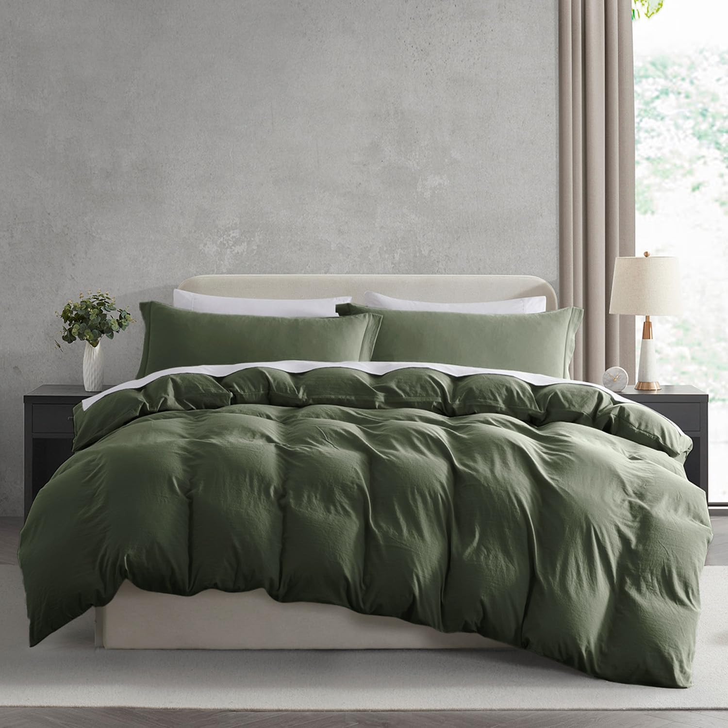 Virtu 3-Piece Duvet Cover Set, Queen, Olive Green photo 1