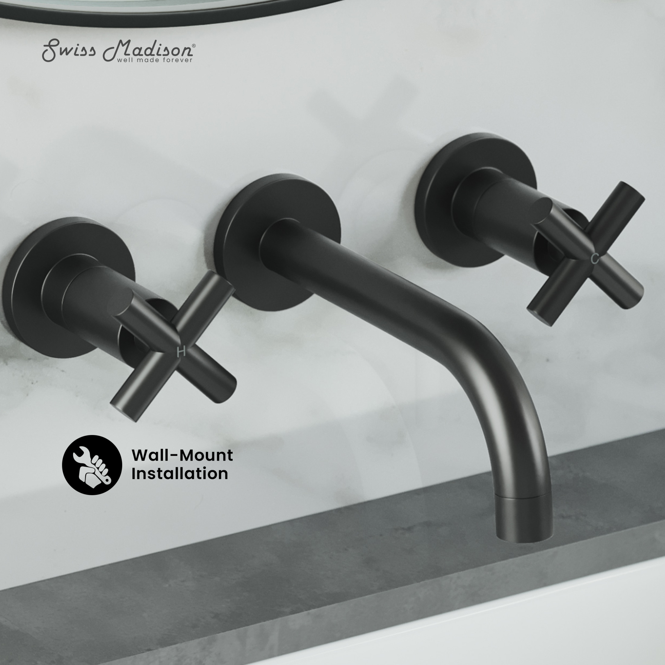 Ivy 8 in. Widespread Double Cross-Handle Wall Mount Bathroom Faucet in Matte Black