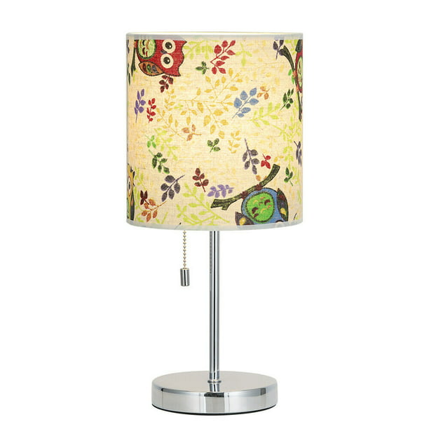 Bedside Table Lamp Metal Base, Cute Cartoon Pattern Fabric Shade for Kids Room - Walmart.com ...
